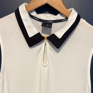 Belyn Key Sleeveless keyhole golf top with Black Collar